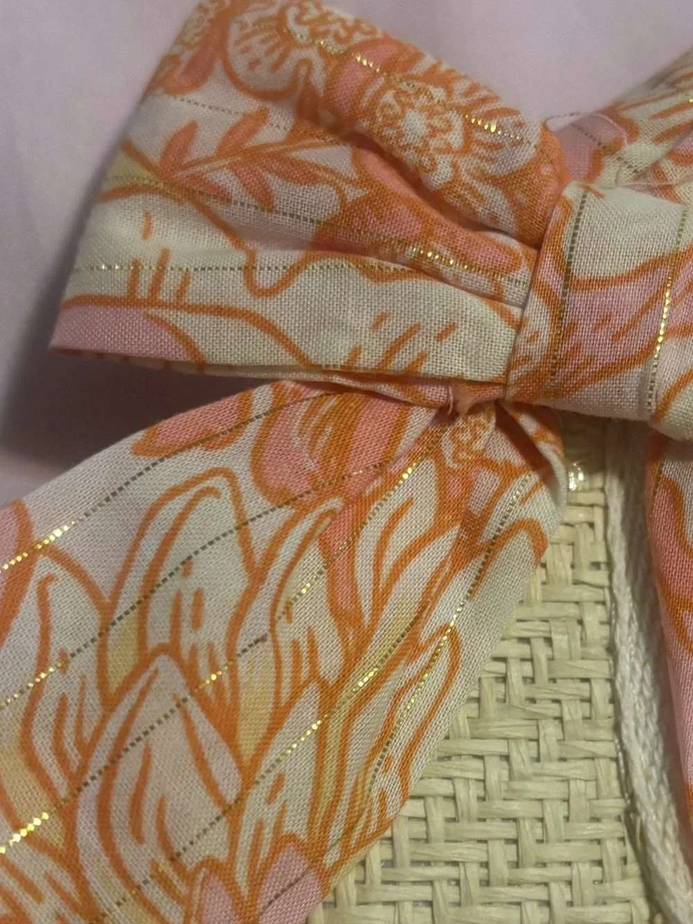 NWT Kids Haute Hippie Pale Yellow Crescent Straw Bag with Peach Floral Bow
